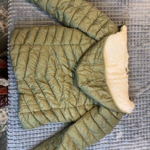 Olive Green Quilted Jacket with Sherpa Lining